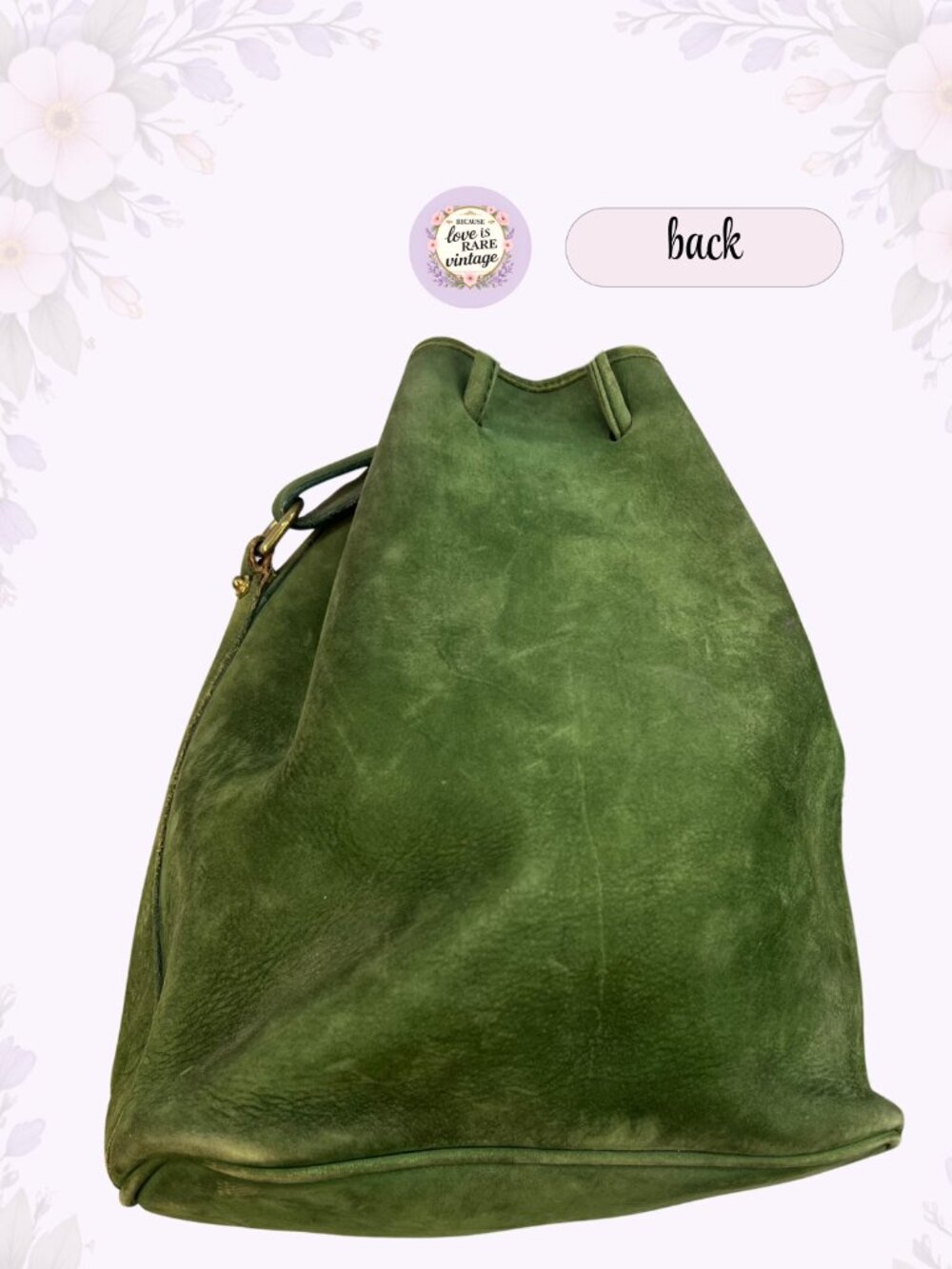 Vintage Dooney & Bourke Leather Bucket Bag • 1990s Green Suede Drawstring Purse - Picture 7 of 15